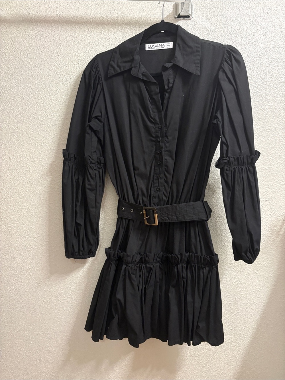 LUSANA Black Belted Dress